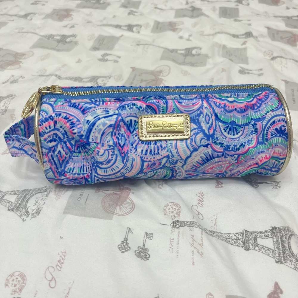 Lilly Pulitzer Blue and Pink Patterned Cosmetic Bag